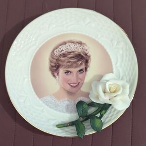 Decorative Porcelain Commemorative Plate with White Rose Accent